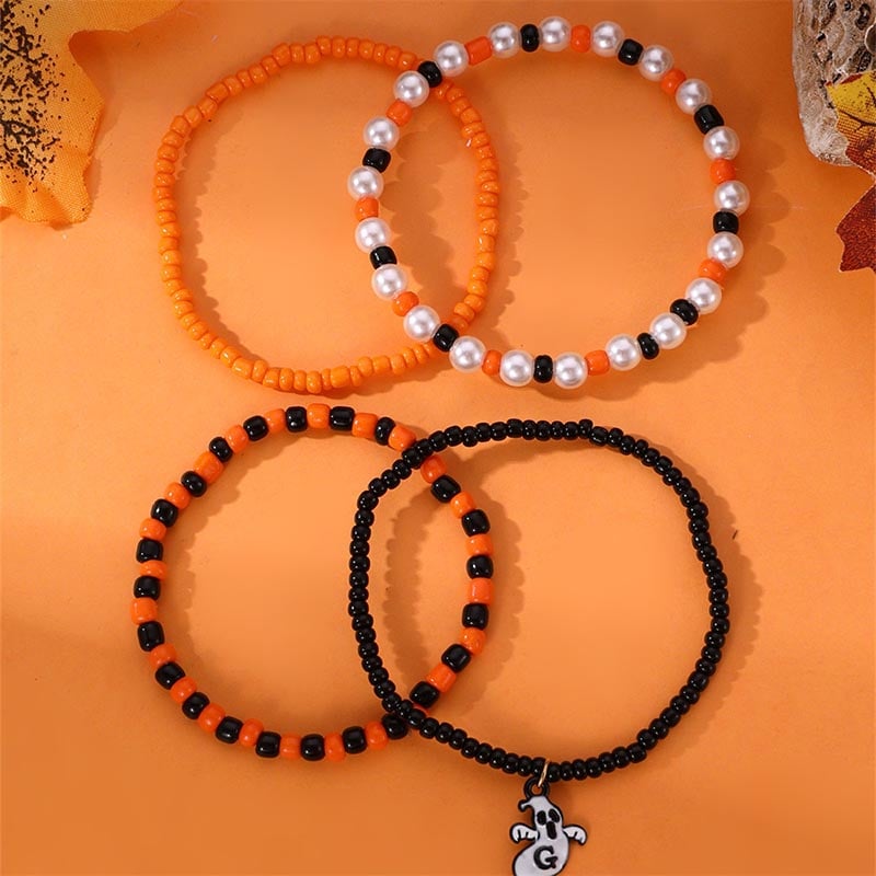 Fashionable And Creative Rice Beads Metal Pumpkin Bat Ghost Design Bracelet
