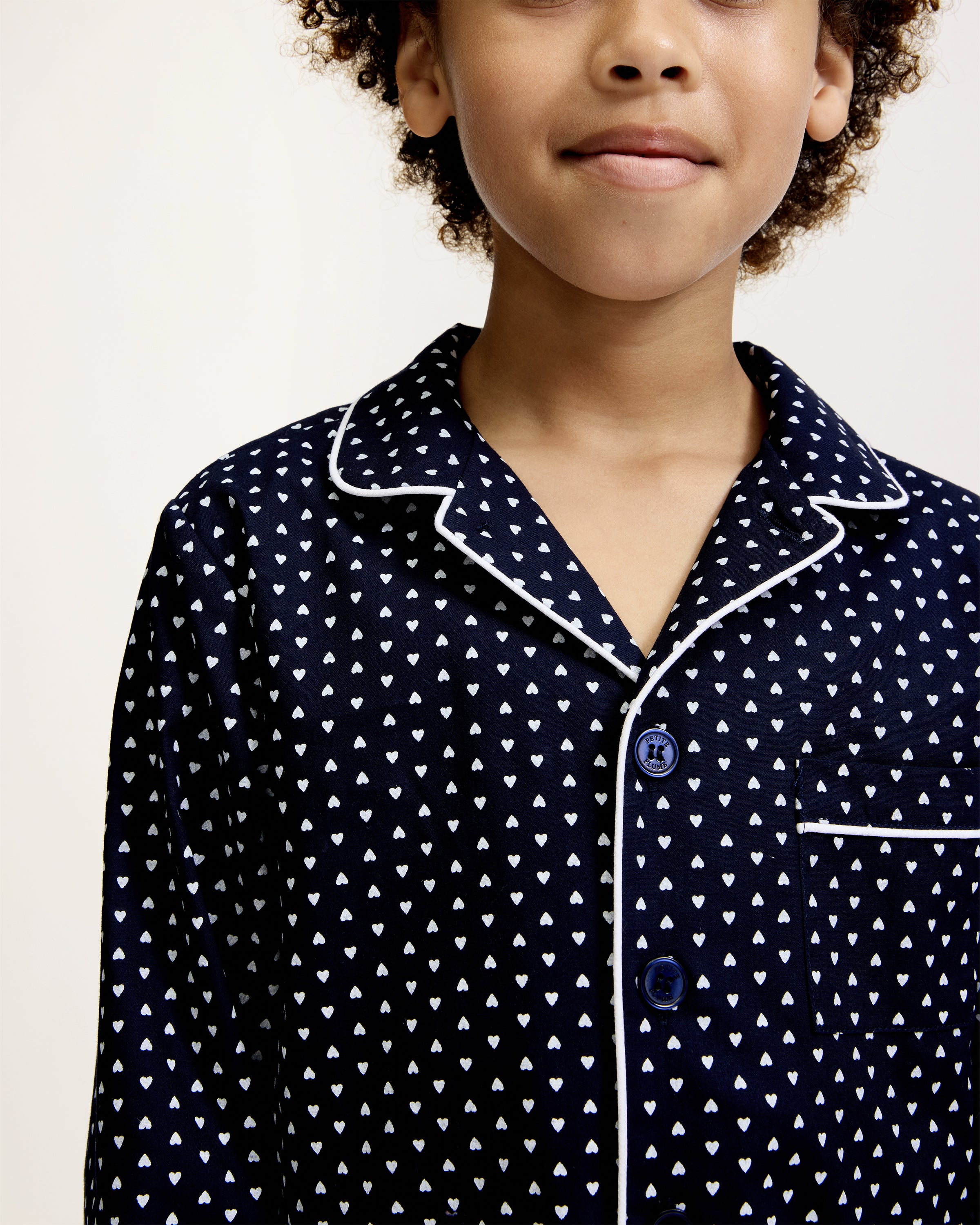 Kid's Twill Pajama Set in Midnight Hearts