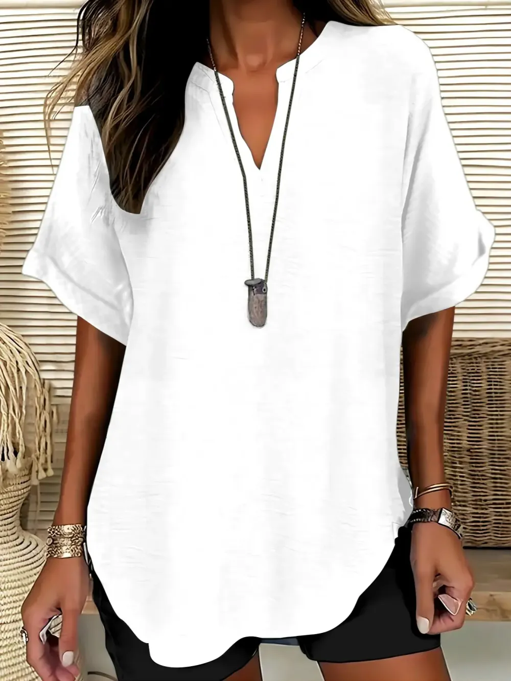 Women's solid color short-sleeved shirt, suitable for everyday wear, all year round