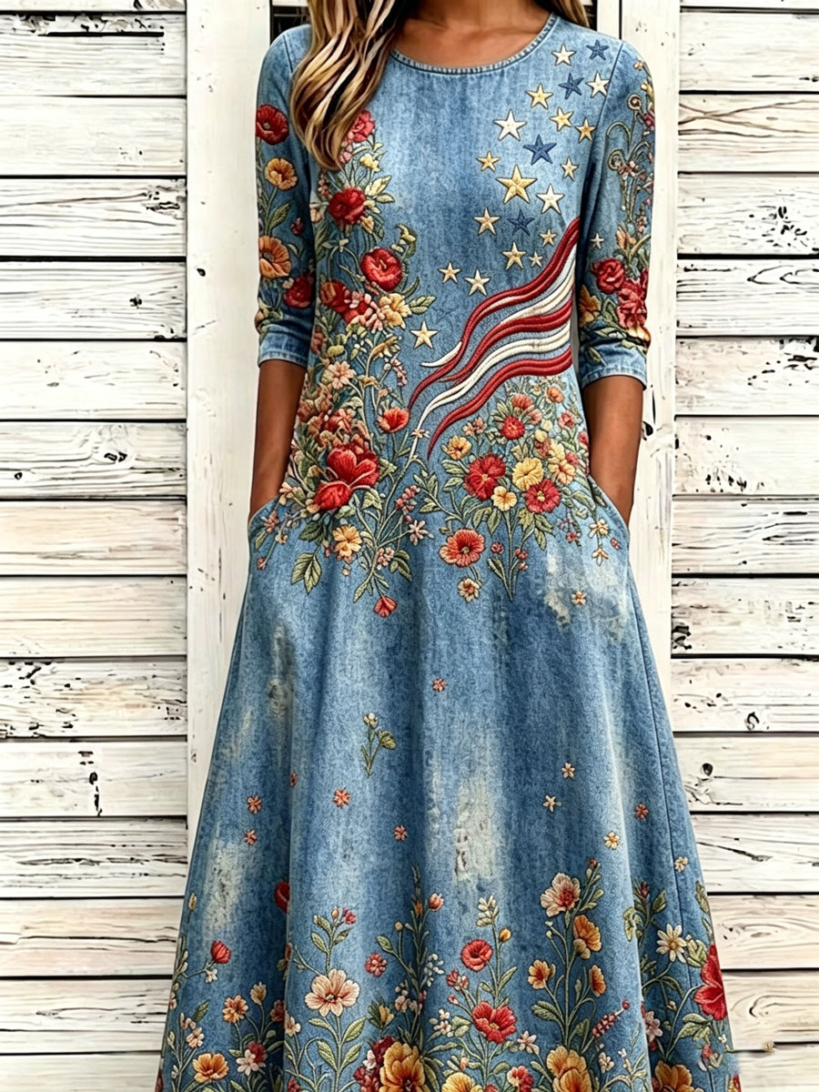 Women'S Casual American Independence Day Print Art Casual Dress