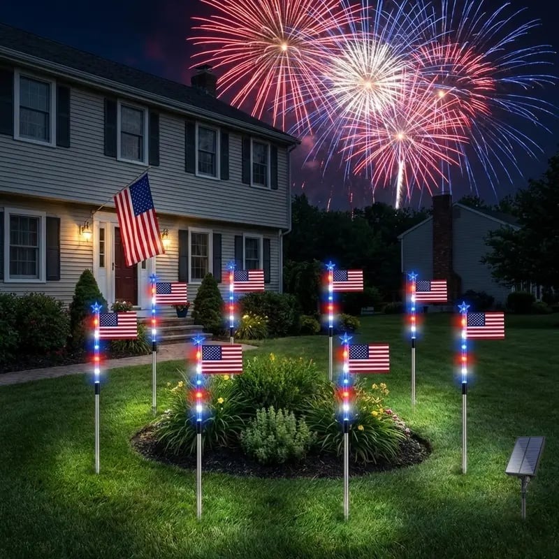 Outdoor Home Solar LED Lights US Flag Decoration Outdoor Flag