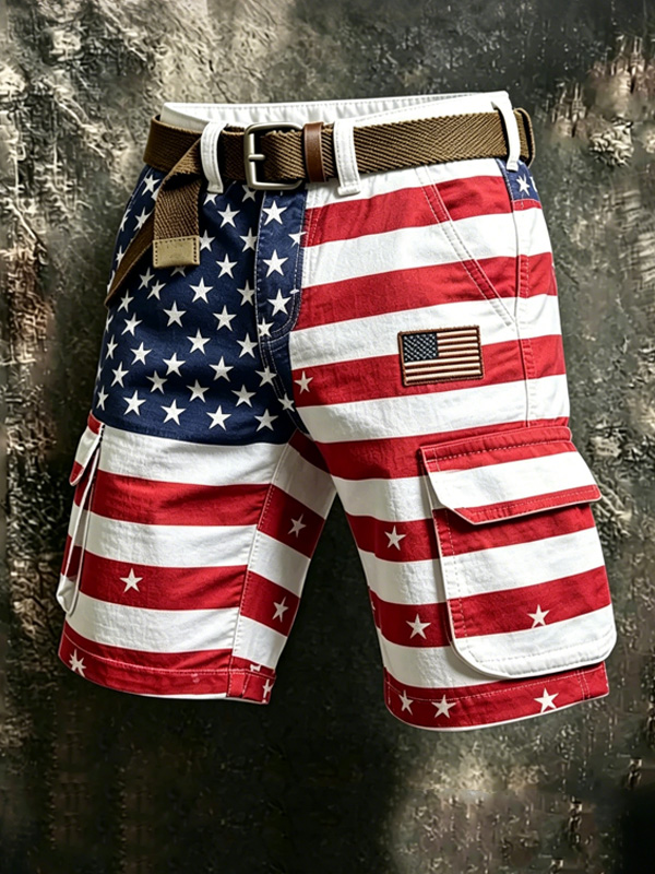 Men's U.S. Flag Stars and Stripes Print Cargo Shorts