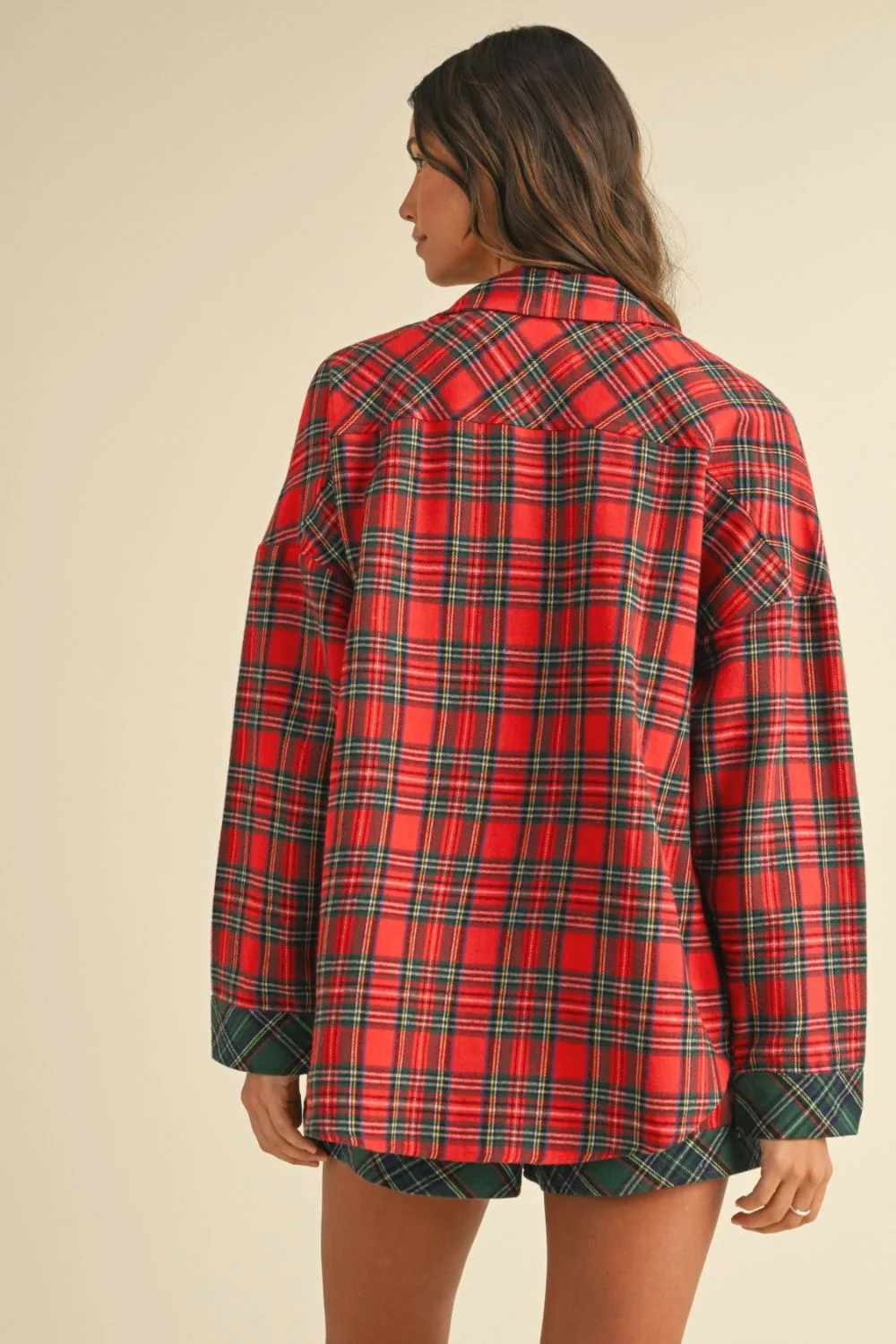 Wear Contrast Plaid Long Sleeve Top and Shorts Set