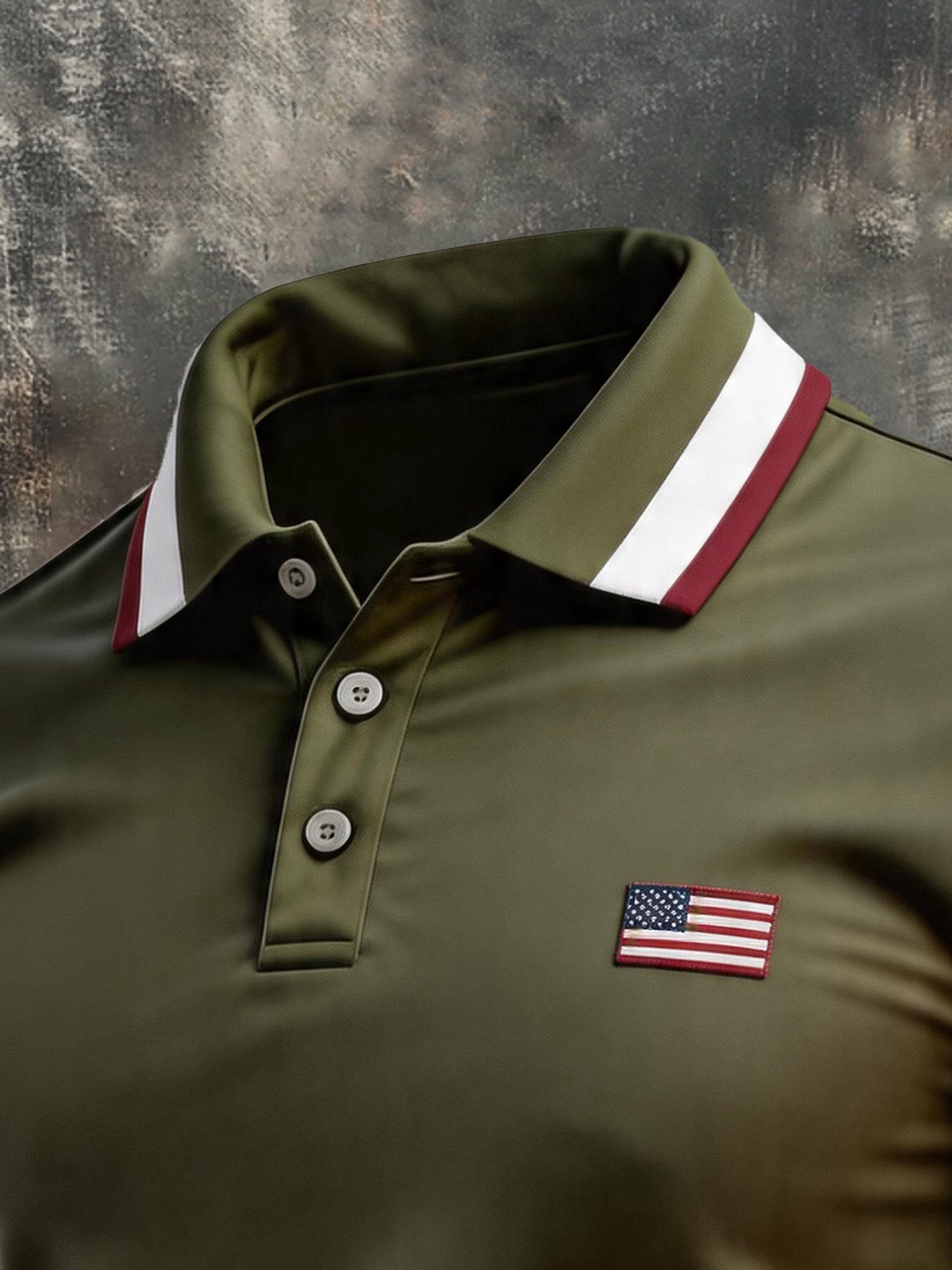 Men's Retro Patriotic Color-Block Short-Sleeve Polo Shirt