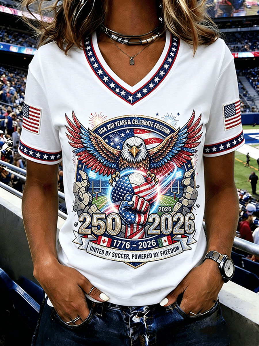 American Soccer Fan Patriotic Graphic Print Women'S Casual T-Shirt