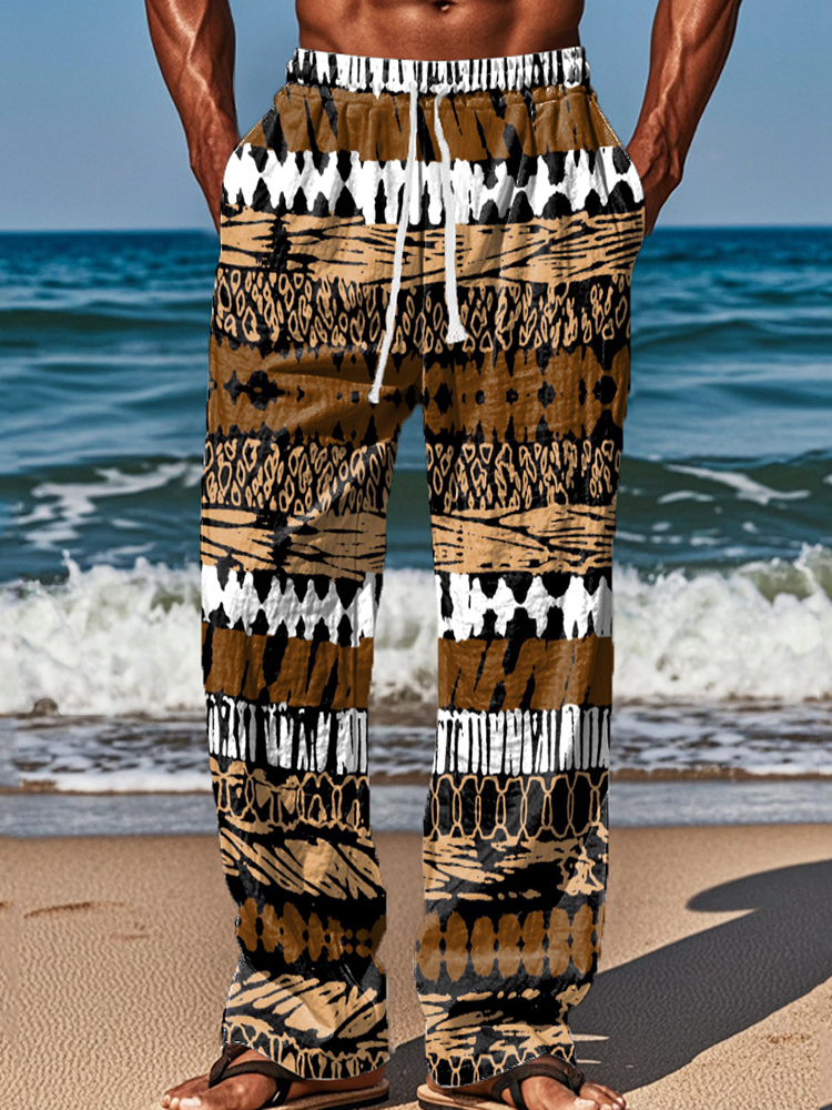Men's Vintage African Abstract Geometric Stripe Art Print Comfort Pants