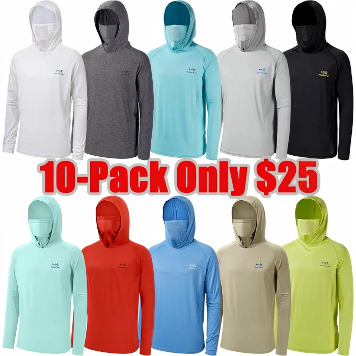 ☀️UPF 50+ Men’s Long Sleeve Fishing Shirt with Mask UV Neck Gaiter Hoodie