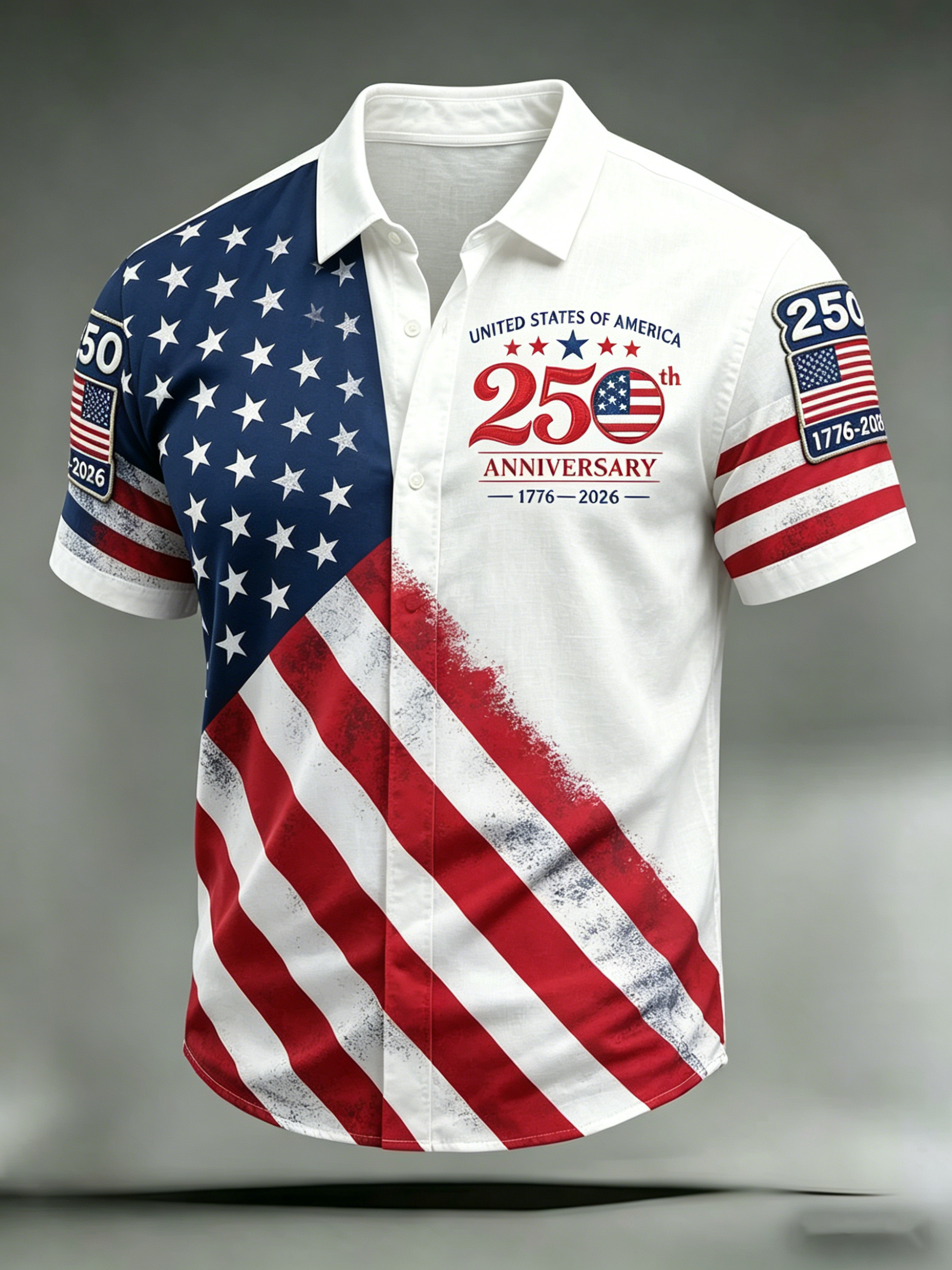 Men'S Casual 250Th Anniversary Commemorative Flag Personalized Printed Lapel Shirt